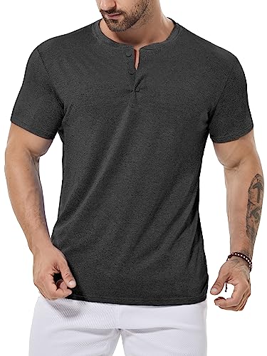 ICEMOOD Herren Dry Fit Shirt Henley Kragen Slim Fit T Athletisches T-Shirt Kurzarm 3-Knopf Lässiges Basic Shirt Quick Dry Performance Cool Tech Polo Feuchtigkeitsableitend Sommer,Dunkel Grau,L ICEMOOD Herren Dry Fit Shirt Henley Kragen Slim Fit T Athletisches T-Shirt Kurzarm 3-Knopf Lässiges Basic Shirt Quick Dry Performance Cool Tech Polo Feuchtigkeitsableitend Sommer,Dunkel Grau,L von ICEMOOD