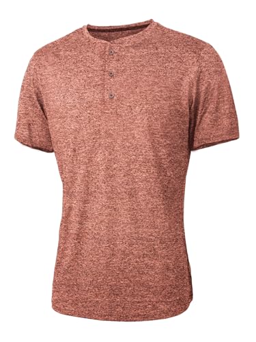 ICEMOOD Herren Dry Fit Shirt Henley Kragen Slim Fit T Athletisches T-Shirt Kurzarm 3-Knopf Lässiges Basic Shirt Quick Dry Performance Cool Tech Polo Feuchtigkeitsableitend Sommer,Orange Rot,L von ICEMOOD