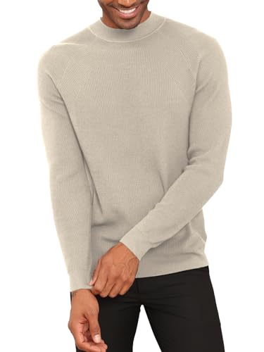ICEMOOD Herren Pullover mit Stehkragen Slim Fit Halber Rollkragen Strickpullover Kurzer Rollkragen Leicht Langarm, Beige, XX-Large von ICEMOOD