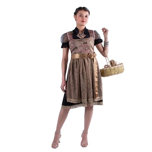 ICETOUCH Midi Dirndl Damen Oktoberfest Trachtenkleid Trachtenrock kleid Germandress Damen Outfit Trachtenmode 2 Teilig Set BRAUN (BRAUN 1, 34) von ICETOUCH