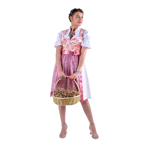 ICETOUCH Midi Dirndl Damen Oktoberfest Trachtenkleid Trachtenrock kleid Germandress Damen Outfit Trachtenmode 2 Teilig Set ROSA 1 (ROSA 1, 46) von ICETOUCH