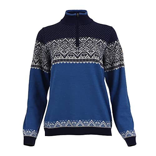 ICEWEAR Gerðe feiner Merino-Damenpullover mit halbem Reißverschluss (blau, M) von ICEWEAR