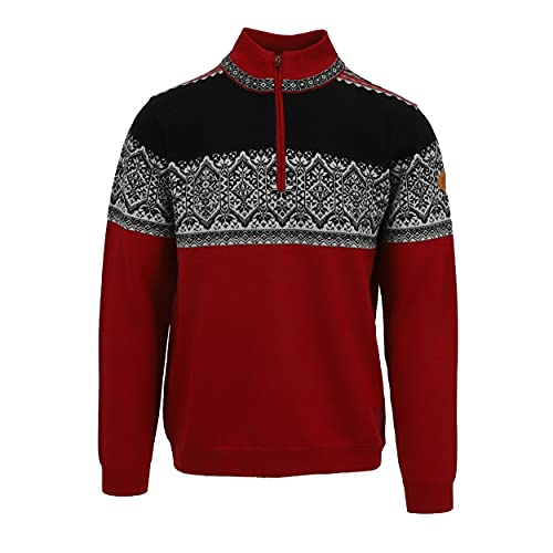 ICEWEAR Hamar feiner Herrenpullover aus Merinowolle mit halblangem Reißverschluss (rot, XL) von ICEWEAR