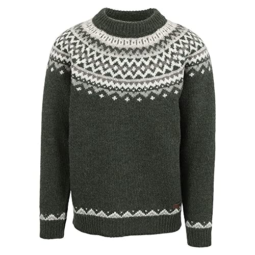 ICEWEAR Skjaldbreiður Wollpullover mit isländischem Muster (Dunkelgrün, L) von ICEWEAR