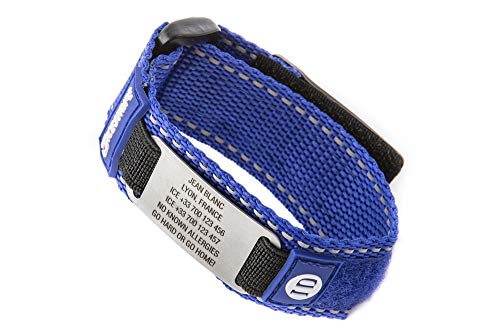 ICEstripe Notfall ID Armband Personalisierte Notfallarmband Benutzerdefinierte Medizinische Alarm Alert für Diabetes mit Edelstahlplatte inkl. Kostenlose Gravur nach Wunsch (Ultramarine Blau, 15) von ICEstripe