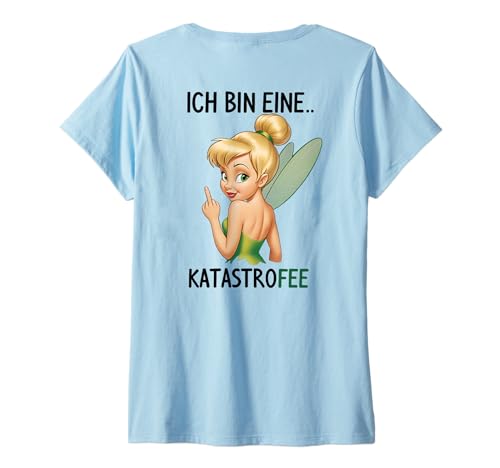 Damen ICH BIN EINE KATASTROFEE - Katastrophe Fee Mittelfinger BACK T-Shirt mit V-Ausschnitt von ICH BIN EINE KATASTROFEE. Fasching & Karneval Fee