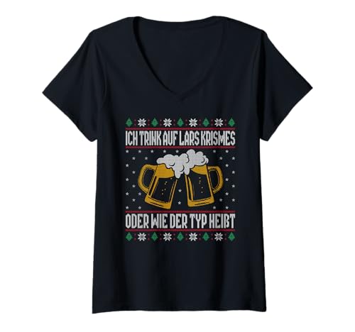 Damen ICH TRINK AUF LARS KRISMES X XMAS Weihnachten Christmas Bier T-Shirt mit V-Ausschnitt von ICH TRINK AUF LARS KRISMES X XMAS Lecker Bierchen