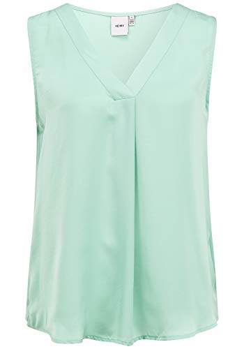 ICHI IHCRISSY TO2 Damen Kurze Bluse ärmelos ohne arm V-Ausschnitt teils recyceltes Polyester Regular Fit, Größe:40, Farbe:Malachite Green (40613) von ICHI