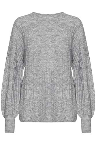 ICHI Damen IHAMARA LS Rib Pullover, 200318/Grey Melange, S von ICHI