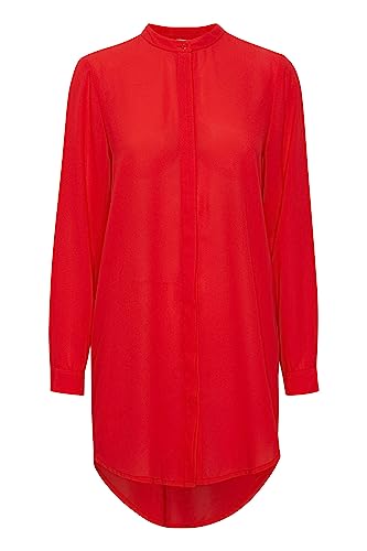 ICHI IHCELLANI Long SH2 Damen Lange Bluse Langarm Lange Bluse mit langem Arm Loose Fit mit verdeckter Knopfleiste Stehkragen mit einem Knopf, Größe:40, Farbe:Poppy Red (171664) von ICHI