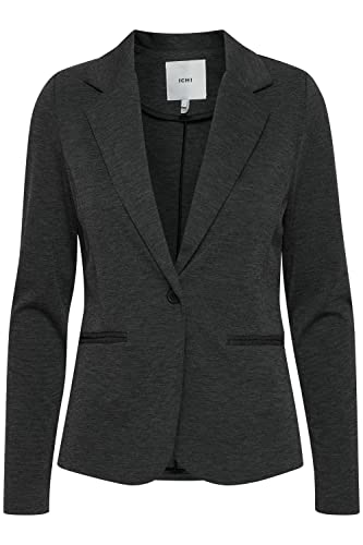 ICHI IHKATE BL Damen Blazer Kurzblazer Jacke Ein-Knopf-Blazer mit Stretch und Reverskragen, Größe:L, Farbe:Dark Grey Melange (10021) von ICHI