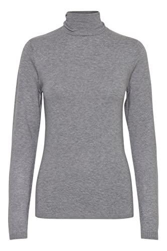 ICHI IHMAFA Damen Strickpullover Rollkragenpullover Pullover mit Rollkragen Rippbündchen Feinstrick Slim fit, Größe:M, Farbe:Grey Melange (10020) von ICHI
