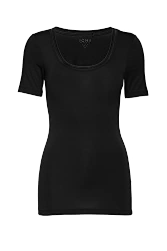 ICHI IHZOLA Damen T-Shirt Kurzarm Shirt rundhalsshirtp mit aufgesetzten Kanten Slim Fit, Größe:S, Farbe:Black (10001) von ICHI