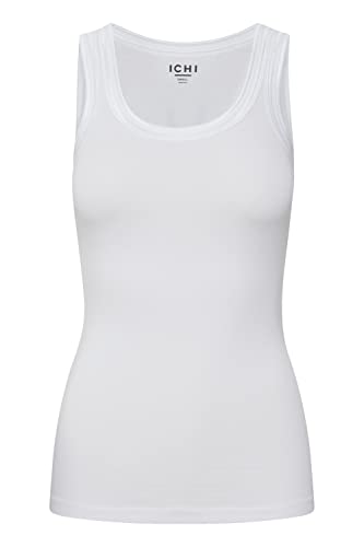 ICHI IHZOLA to Damen Top Kurzarm Shirt Basic rundhalstop mit aufgesetzten Kanten Slim Fit, Größe:L, Farbe:White (10100) von ICHI