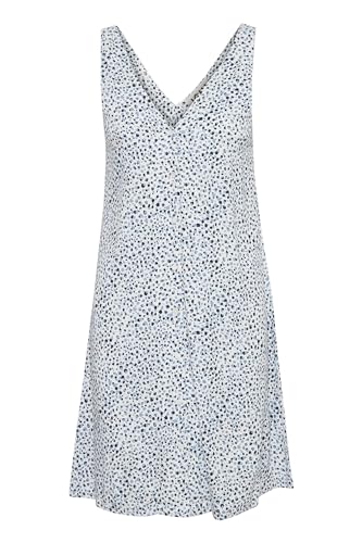 ICHI IHAYA DR Damen Kleid Freizeitkleid V-Auschnitt Knöpfe Regular Fit, Größe:42, Farbe:Della Robbia Blue Dot AOP (203006) von ICHI