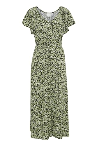 ICHI IHAYA DR4 Damen Maxikleid Kleid V-Ausschnitt Bindeband Regular fit, Größe:42, Farbe:Sprucestone Flower AOP (203007) von ICHI