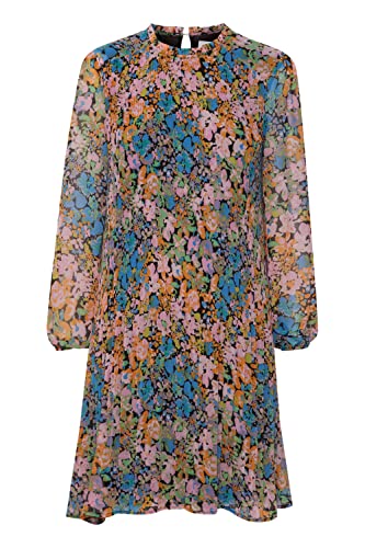 ICHI IHBALLY DR Damen Freizeitkleid Kleid Minikleid plissiert Langarm hoher Kragen Regular-Fit, Größe:40, Farbe:Pink Multi Flower (201341) von ICHI