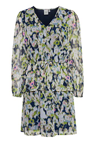 ICHI IHBERANO DR2 Damen Freizeitkleid Kleid Minikleid Chiffon Langarm Schößchen V-Ausschnitt Regular-Fit, Größe:36, Farbe:Multi Camo (201330) von ICHI