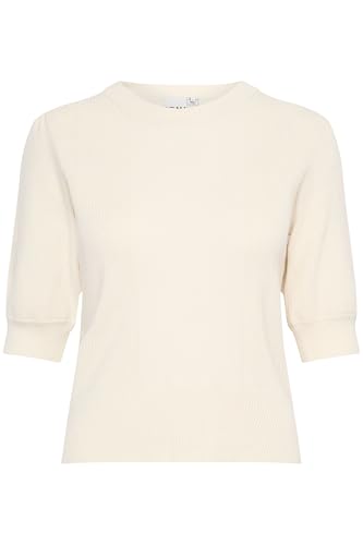 ICHI IHBOSTON Damen Pullover Sweater Pulli mit Rundhals Puffärmel Rippbündchen Rippkragen Regular fit, Größe:M, Farbe:Almond Milk (124301) von ICHI