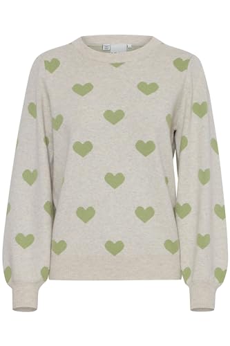 ICHI IHBRIELLE LS2 Damen Strickpullover Pullover Pulli Rundhals 43% Polyester, 35% Acryl, 22% Nylon Loose fit, Größe:M, Farbe:Oatmeal w. Green Tea (203207) von ICHI