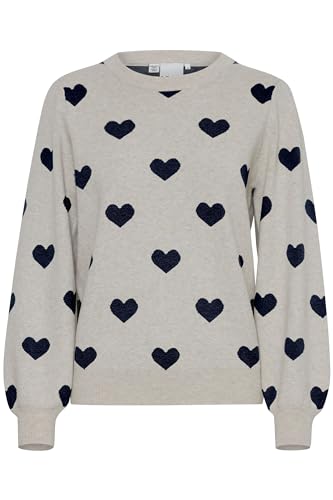 ICHI IHBRIELLE LS2 Damen Strickpullover Pullover Pulli Rundhals 43% Polyester, 35% Acryl, 22% Nylon Loose fit, Größe:XXL, Farbe:Oatmeal w. Total Eclipse (203205) von ICHI