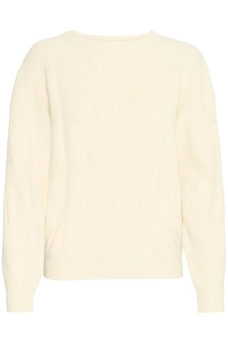 ICHI IHBosten Damen Strickpullover Grobstrick Pullover Pulli mit Rippbündchen Rundhals Loose fit, Größe:S, Farbe:Almond Milk (124301) von ICHI