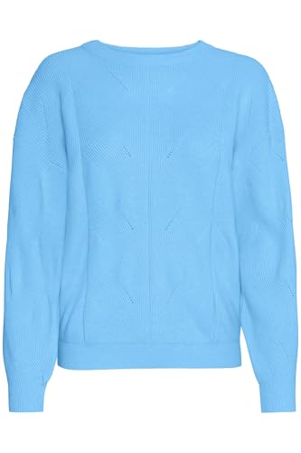 ICHI IHBosten Damen Strickpullover Grobstrick Pullover Pulli mit Rippbündchen Rundhals Loose fit, Größe:S, Farbe:Azure Blue (174139) von ICHI