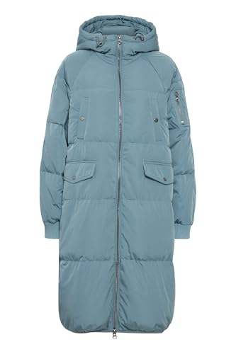 ICHI IHBunala Damen Steppmantel Wintermantel Winterjacke mit Kapuze Reißverschluss Rippbündchen Druckknöpfe Regular fit, Größe:L, Farbe:Blue Mirage (184215) von ICHI