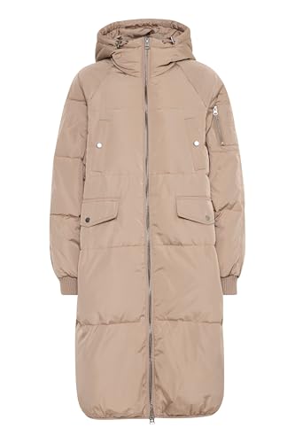 ICHI IHBunala Damen Steppmantel Wintermantel Winterjacke mit Kapuze Reißverschluss Rippbündchen Druckknöpfe Regular fit, Größe:L, Farbe:Fossil (170909) von ICHI