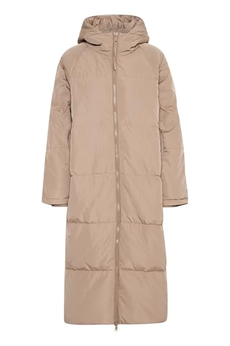 ICHI IHBunala Damen Wintermantel Winterjacke Steppjacke lang mit Kapuze Reißverschlusstaschen Regular fit, Größe:L, Farbe:Fossil (170909) von ICHI