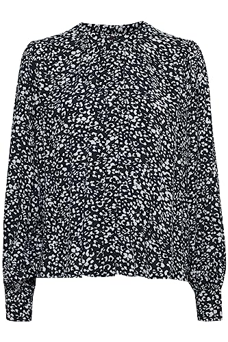 ICHI IHCAROLINA SH Damen Lange Bluse Langarm Leichte Bluse aus Viskose mit Leopardenmuster Regular Fit, Größe:38, Farbe:Total Eclipse (194010) von ICHI