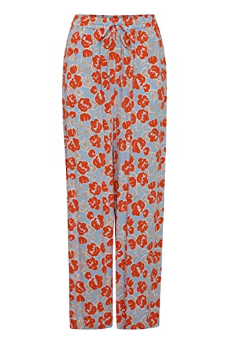 ICHI IHCEFALU PA2 Damen Hose Stoffhose Marlenehose Loose-Fit mit Allover-Print, Größe:36, Farbe:Mandarin Red (171562) von ICHI
