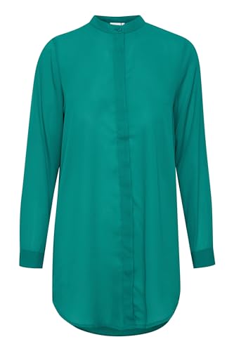 ICHI IHCELLANI Long SH2 Damen Lange Bluse Langarm Lange Bluse mit langem Arm Loose Fit mit verdeckter Knopfleiste Stehkragen mit einem Knopf, Größe:38, Farbe:Cadmium Green (185424) von ICHI