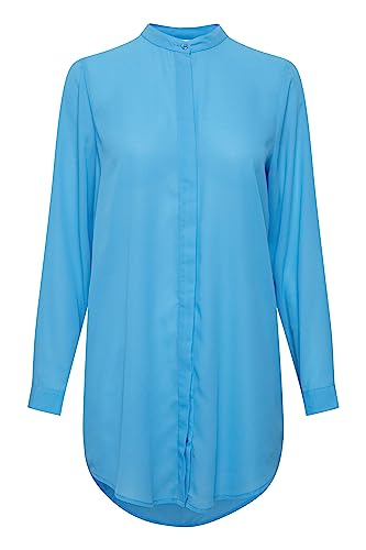 ICHI IHCELLANI Long SH2 Damen Lange Bluse Langarm Lange Bluse mit langem Arm Loose Fit mit verdeckter Knopfleiste Stehkragen mit einem Knopf, Größe:42, Farbe:Blithe (174336) von ICHI