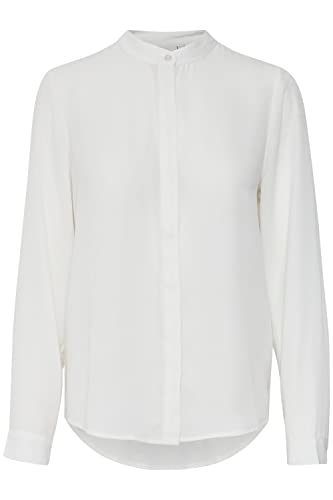 ICHI IHCELLANI SH Damen Lange Bluse Langarm Basicbluse mit kleinem Stehkragen Abgerundeter Saum mit Knopfleiste Regular Fit, Größe:42, Farbe:Cloud Dancer (114201) von ICHI