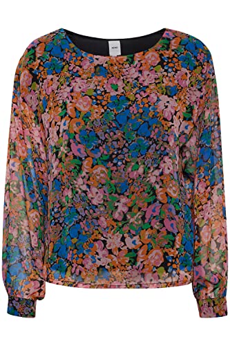 ICHI IHCHIFFY LS2 Damen Lange Bluse Langarm Rundhalsbluse aus Chiffon mit verschiedenen Prints recyceltes Polyester weitere Ärmel, Größe:42, Farbe:Pink Multi Flower (201341) von ICHI