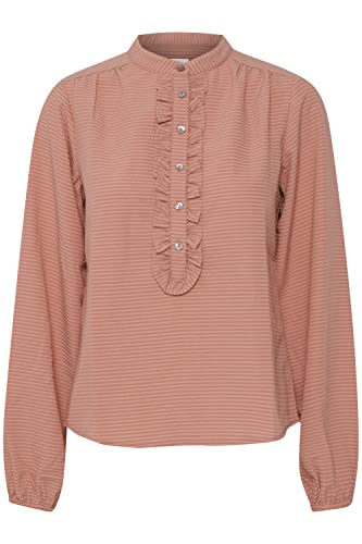 ICHI IHDAMILLA LS Damen Lange Bluse Langarm Rundhalsbluse mit Rüschenknopfverschluss und Seersucker-Material Regular Fit, Größe:34, Farbe:Ash Rose (171514) von ICHI