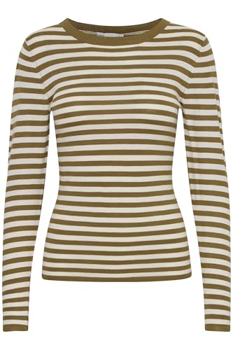 ICHI IHDIANE Damen Langarmshirt Strickpullover Feinstrick Pullover mit Rundhals Gemustert Slim fit, Größe:XS, Farbe:Lizard/Almond Milk Stripe (203326) von ICHI