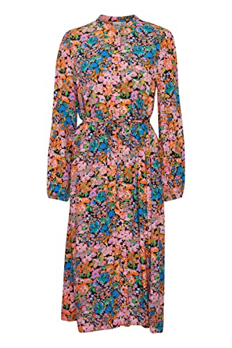 ICHI IHDUNALA DR Damen Freizeitkleid Kleid 100% Viskose Midi-Blusenkleid mit Gürtel Langarm Regular-Fit, Größe:34, Farbe:Pink Multi Flower (201341) von ICHI