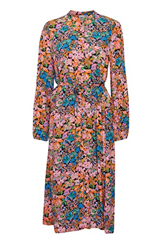 ICHI IHDUNALA DR Damen Freizeitkleid Kleid 100% Viskose Midi-Blusenkleid mit Gürtel Langarm Regular-Fit, Größe:40, Farbe:Pink Multi Flower (201341) von ICHI