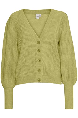 ICHI IHDUSTY CA3 Damen Strickjacke Grobstrick Cardigan Strickcardigan Strickcardigan mit Knopfleiste und Ballonärmeln Regular-Fit, Größe:L, Farbe:Weeping Willow (150525) von ICHI