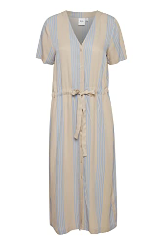 ICHI IHEA DRDamen Freizeitkleid Kleid mit V-Ausschnitt Kurzarm gestreift, Größe:XL, Farbe:Doeskin (151308) von ICHI