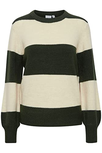 ICHI IHEDEN LS4 Damen Strickpullover Feinstrick Pullover Strickpullover mit Rundhalsausschnitt Slim-Fit, Größe:L, Farbe:Kombu Green (190417) von ICHI