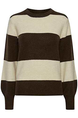 ICHI IHEDEN LS4 Damen Strickpullover Feinstrick Pullover Strickpullover mit Rundhalsausschnitt Slim-Fit, Größe:S, Farbe:Coffee Bean (190915) von ICHI