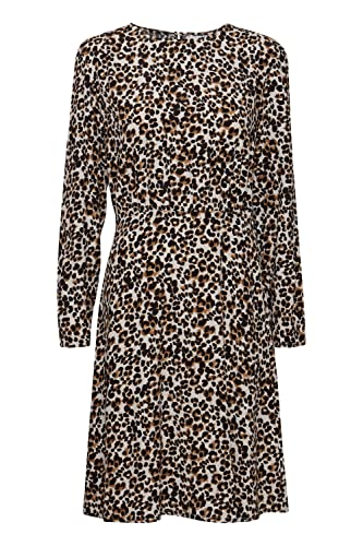 ICHI IHELIMA DR2 Damen Freizeitkleid Kleid 100% Viskose (Ecovero) Langarm hoch geschlossener Ausschnitt tailliert Midilänge, Größe:40, Farbe:Leo Mix 1 (201751) von ICHI