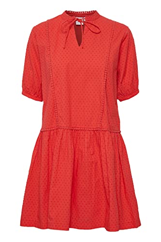 ICHI IHFALAN DR Damen Freizeitkleid Kleid mit Schlüsselloch-Ausschnitt in A-Linie aus 100% Baumwolle, Größe:L, Farbe:Bittersweet (171663) von ICHI