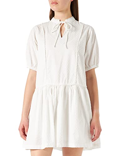 ICHI IHFALAN DR Damen Freizeitkleid Kleid mit Schlüsselloch-Ausschnitt in A-Linie aus 100% Baumwolle, Größe:M, Farbe:Cloud Dancer (114201) von ICHI