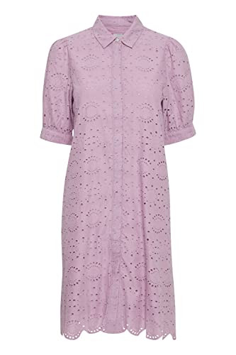 ICHI IHFAUSTA DR Damen Freizeitkleid Kleid Kurzarm mit Hemdblusenkragen aus Lochspitze aus 100% Baumwolle, Größe:40, Farbe:Lavender Mist (163307) von ICHI