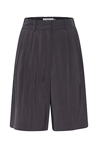 ICHI IHGRETHA SHO Damen Sweatshorts Bermuda Shorts Kurze Hose mit Gummizug und Gürtelschlaufen, Größe:36, Farbe:Asphalt (190201) von ICHI
