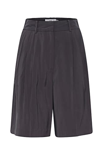 ICHI IHGRETHA SHO Damen Sweatshorts Bermuda Shorts Kurze Hose mit Gummizug und Gürtelschlaufen, Größe:38, Farbe:Asphalt (190201) von ICHI